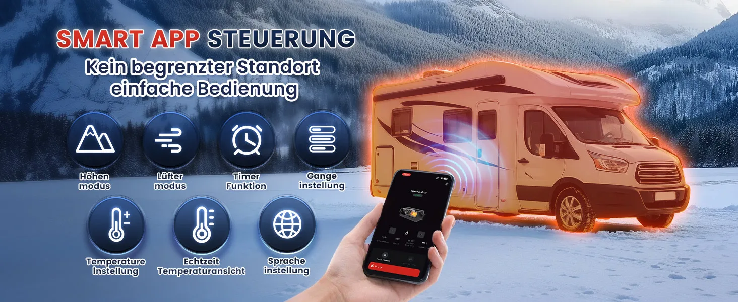 HCALORY 12V Diesel Car Heater 5-8KW Standing Air Heater for Car Parking with Smart App LCD Panel And Remote Control 24V