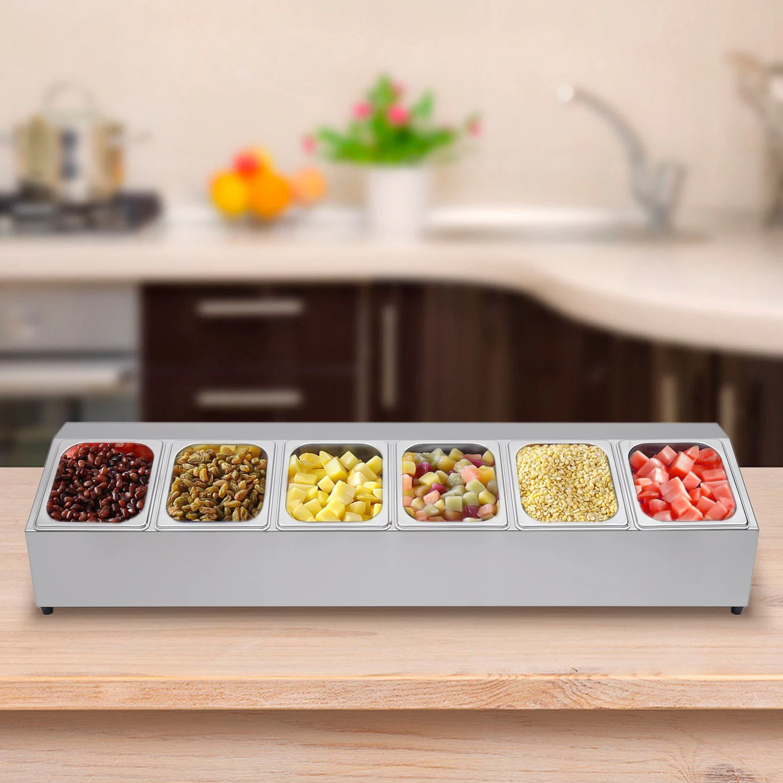 Ingredient Container Stainless Steel 6 Grid Ingredient Box Side Dish Bar Container with Lid