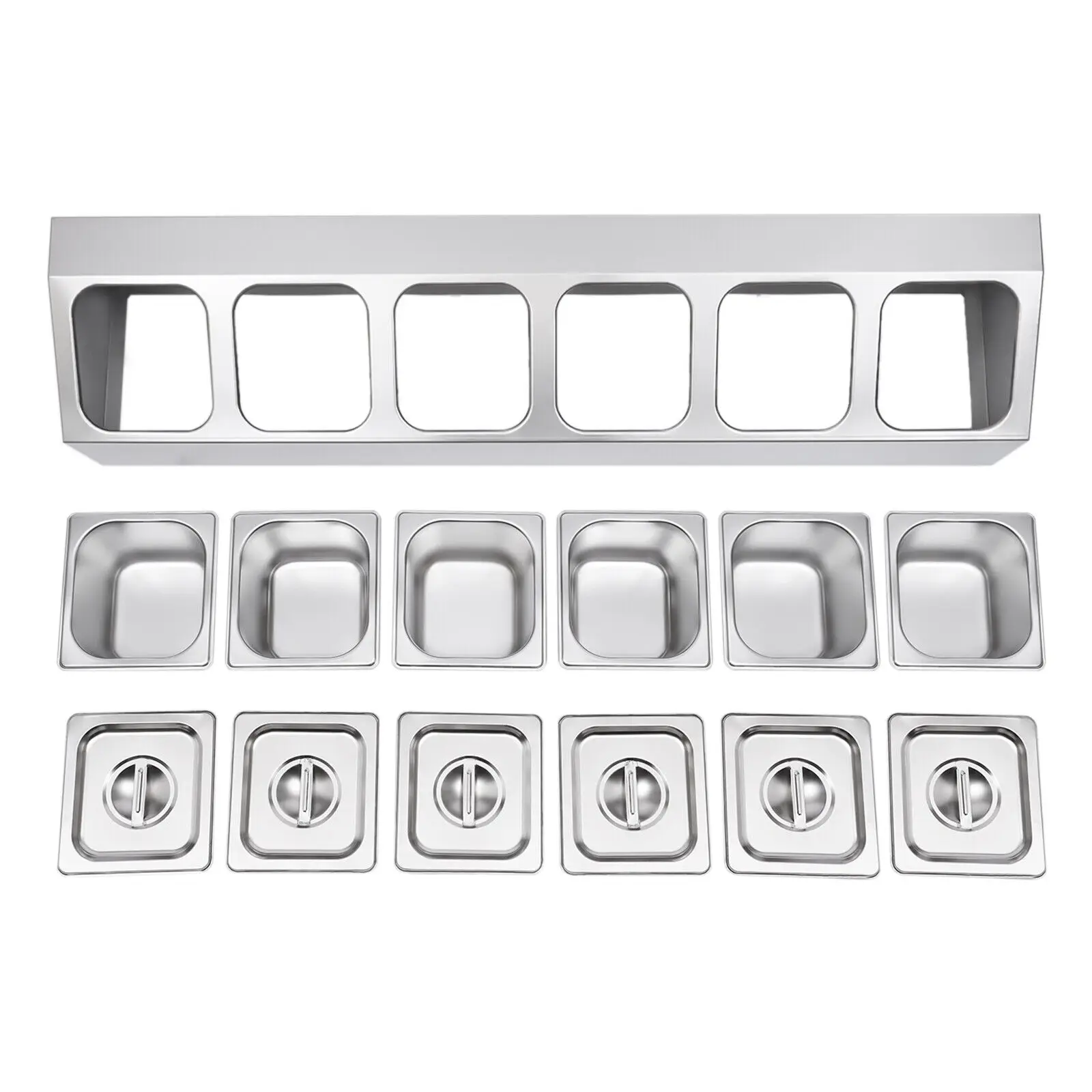 Ingredient Container Stainless Steel 6 Grid Ingredient Box Side Dish Bar Container with Lid