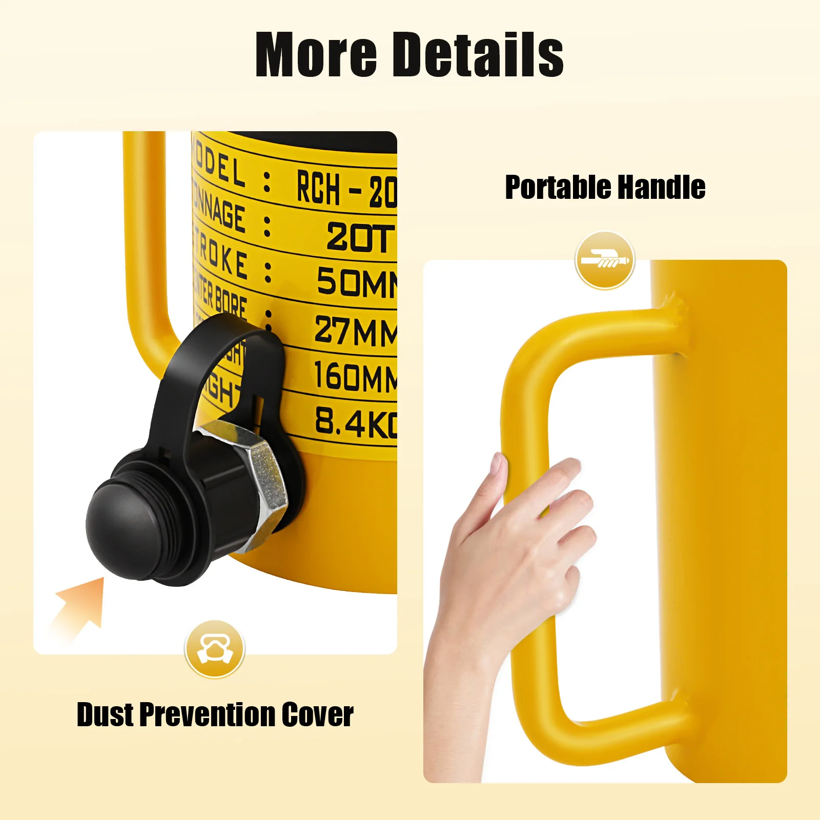 20T Hydraulic Cylinder Jack 900CC Hydraulic Jack RCH2050 Flexible ZG3/8 Quick Coupling for CP-700 Series Hand Pump