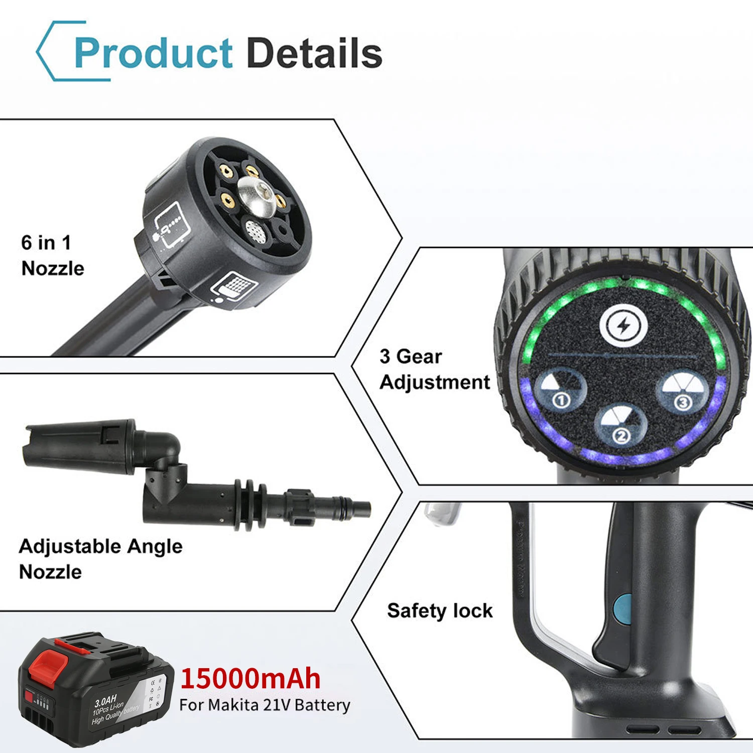 200bar Brushless High Pressure Car Wash Water Gun 6 IN 1 Washing Garden Washing Spray Gun For Car Lawn Pool Floors