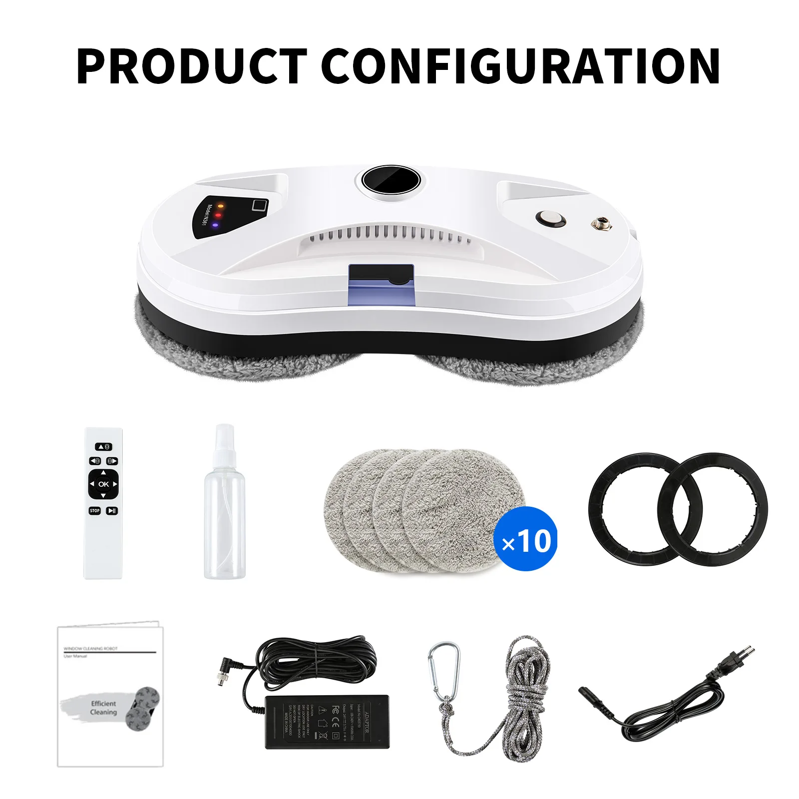 DIVEDEER White/Black Home Automatic No Spray or Water spray Window Cleaning Robot Intelligent Wipe High-rise Large Area Window