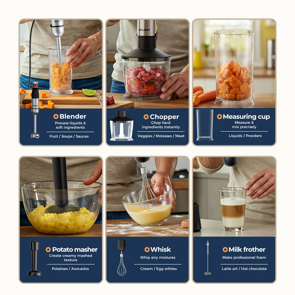 6-in-1 Electric Hand Held Stick Blender Multi-Purpose Immersion Hand Blender,Stainless Steel Blades,Home & Kitchen,MAX 1500W