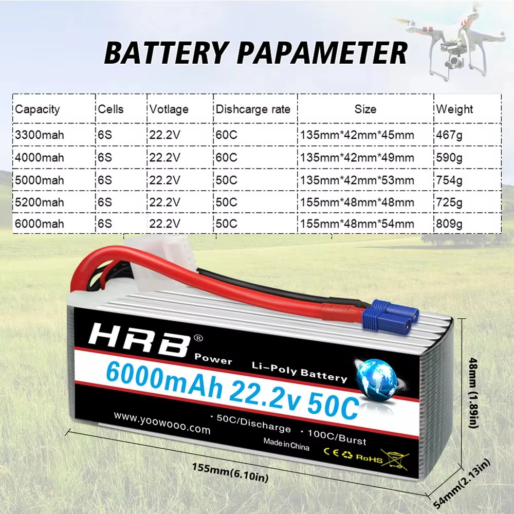 HRB Lipo Battery 6S 6000mah XT60 XT90 EC5 50C 22.2V RC Lipo Battery for Quadcopter Airplane Car Truck 500 600 Helicopter