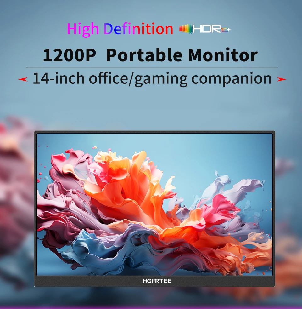 HGFRTEE 14.1inch Mobile Portable Monitor IPS Second Game Screen Extended Display for Laptop with Bracket For xbox/raspberry Pi