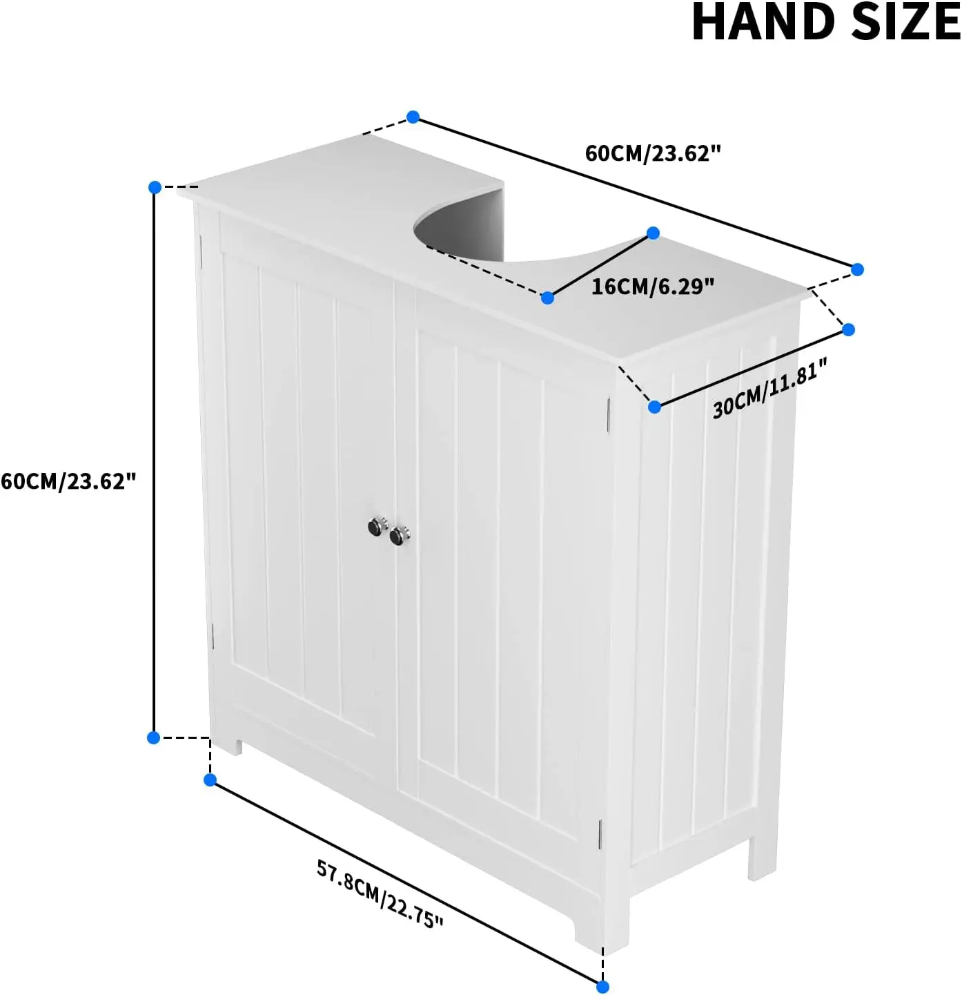 DayPlus Bathroom Under Sink Cabinet Storage Cabinet, Free Standing Wooden Organiser, Floor Basin Cupboard Unit with Double Doors
