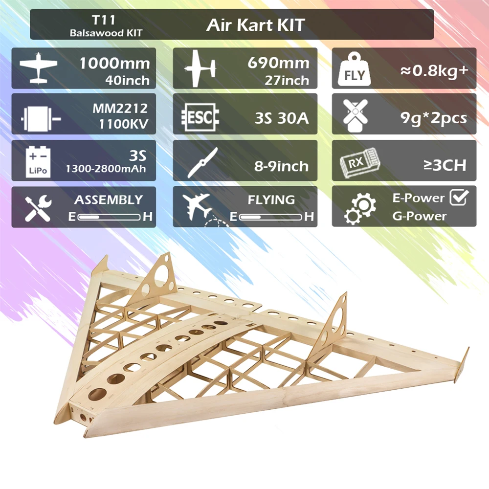 T11 Air Kart 1000mm Wingspan Balsa Wood RC Airplane Glider KIT/ KIT+Power Combo