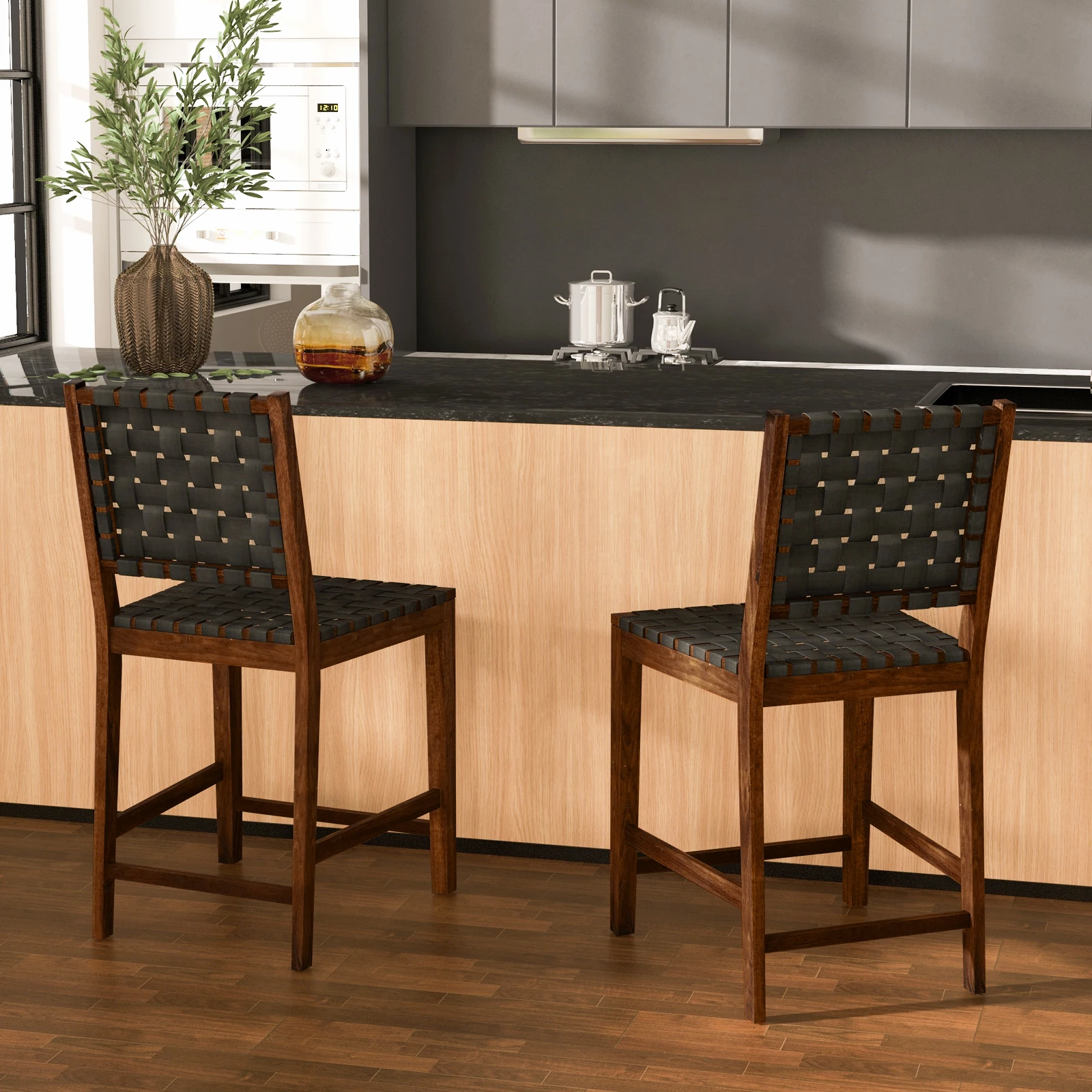 Set chairs 2 dining room, wood chair with woven back, kitchen chairs weighing up to 150 kg, Bistro chair for tables from 88-99