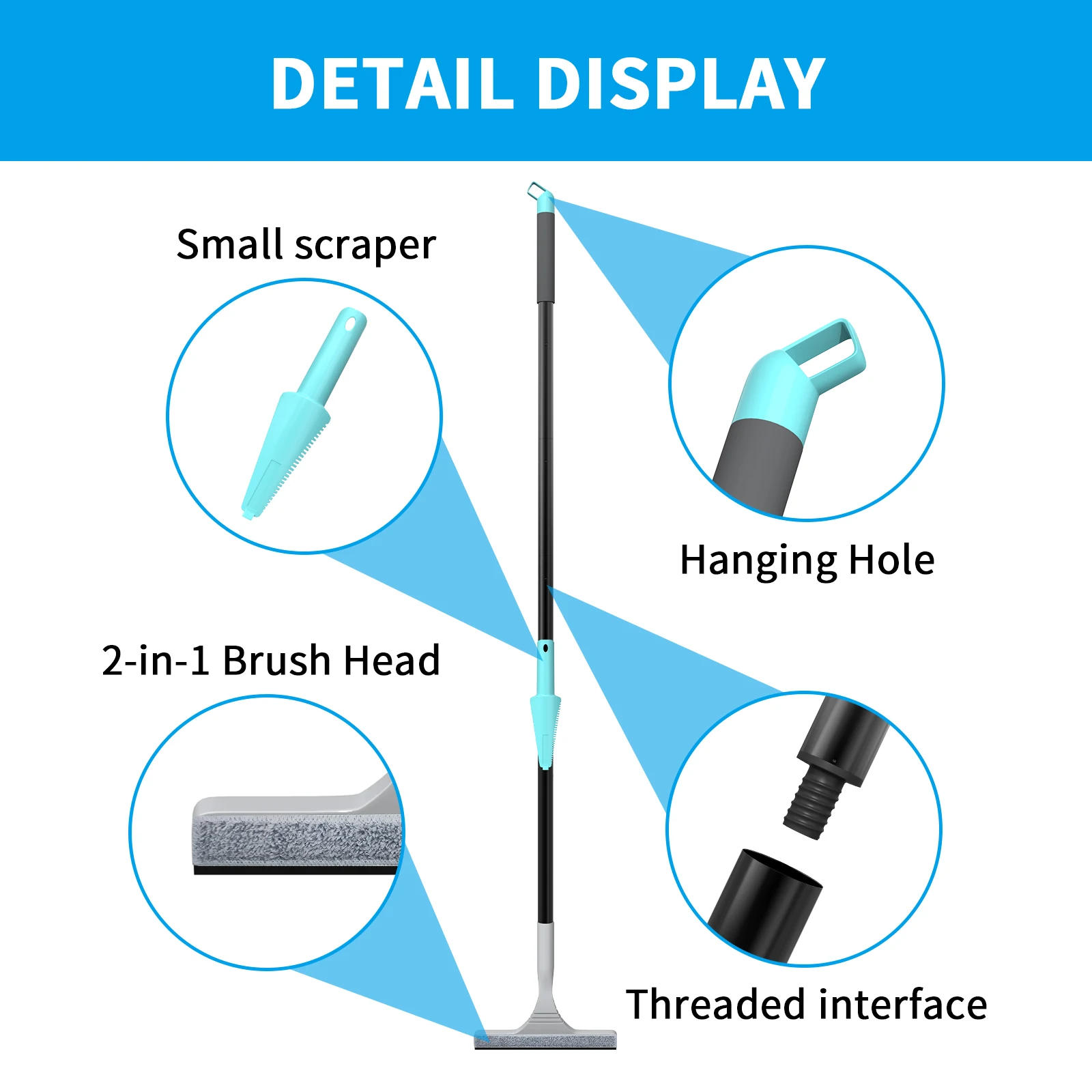 2-in-1 Window Cleaning Kit with Extendable Pole to 154cm, Detachable Squeegee & Scrubber Head for High Windows – Indoor/Outdoor Glass Cleaner Tool Set