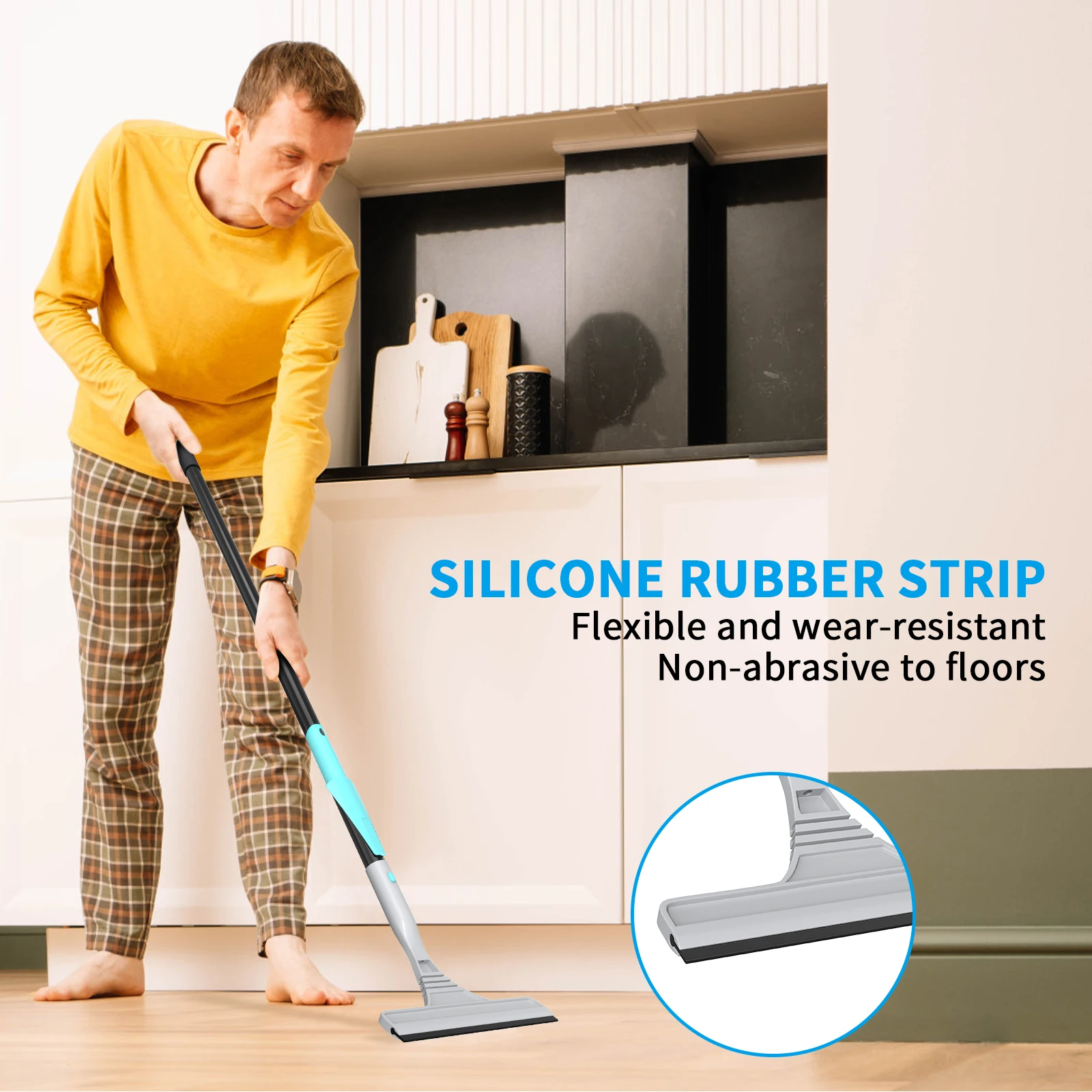 2-in-1 Window Cleaning Kit with Extendable Pole to 154cm, Detachable Squeegee & Scrubber Head for High Windows – Indoor/Outdoor Glass Cleaner Tool Set