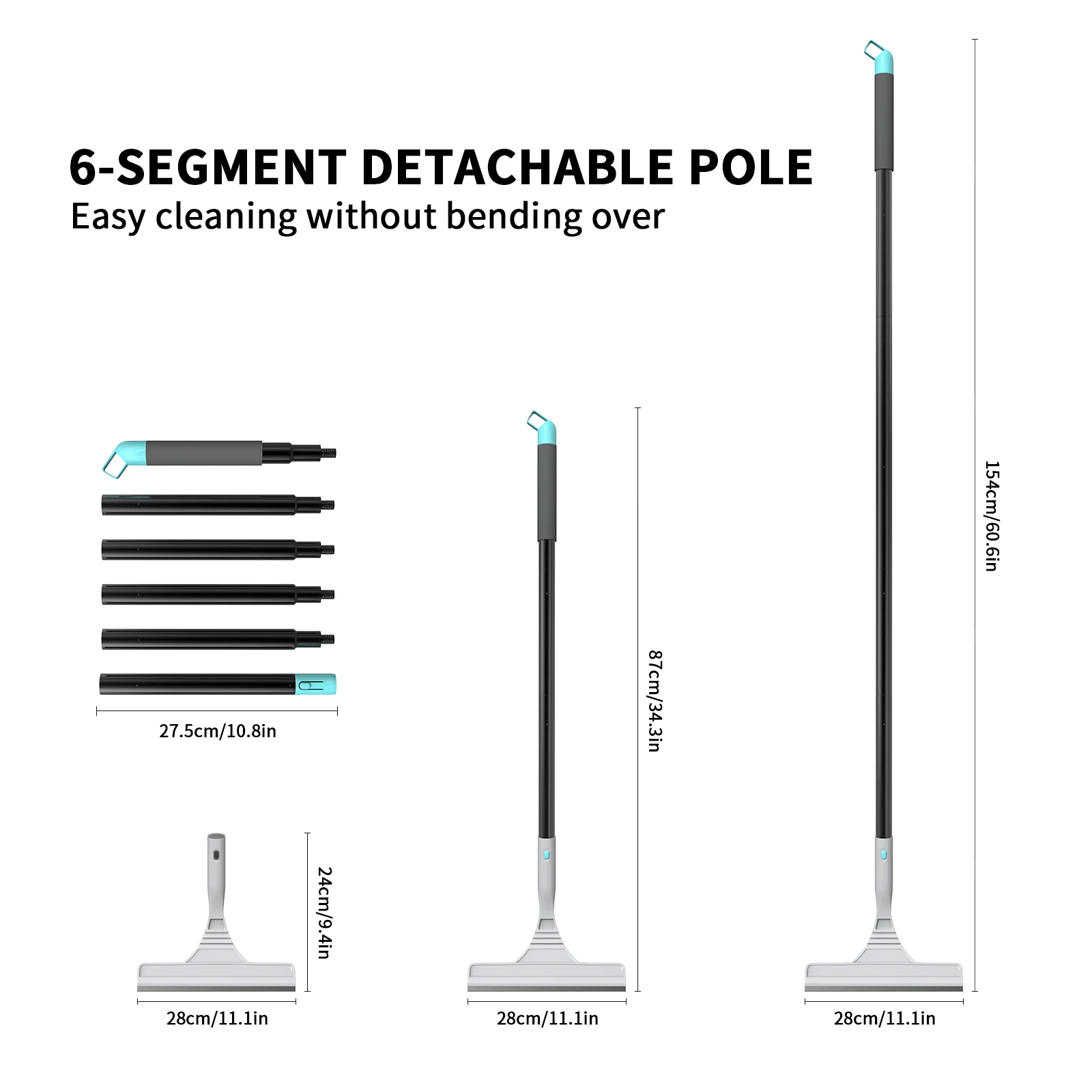 2-in-1 Window Cleaning Kit with Extendable Pole to 154cm, Detachable Squeegee & Scrubber Head for High Windows – Indoor/Outdoor Glass Cleaner Tool Set