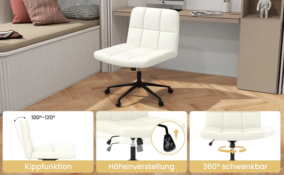 Office chair without armrests, desk chair with wide seat, computer chair with roller & rocking function, swivel chair