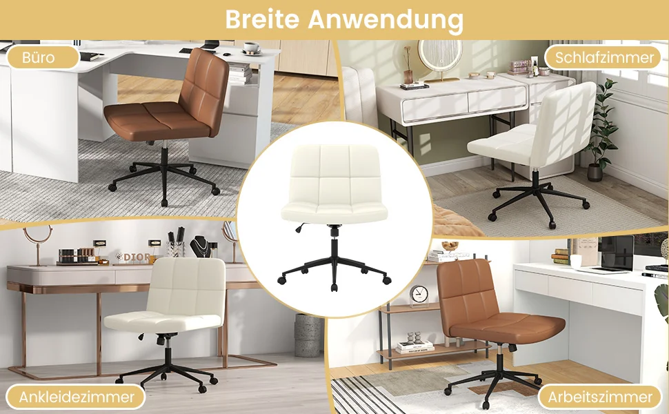 Office chair without armrests, desk chair with wide seat, computer chair with roller & rocking function, swivel chair