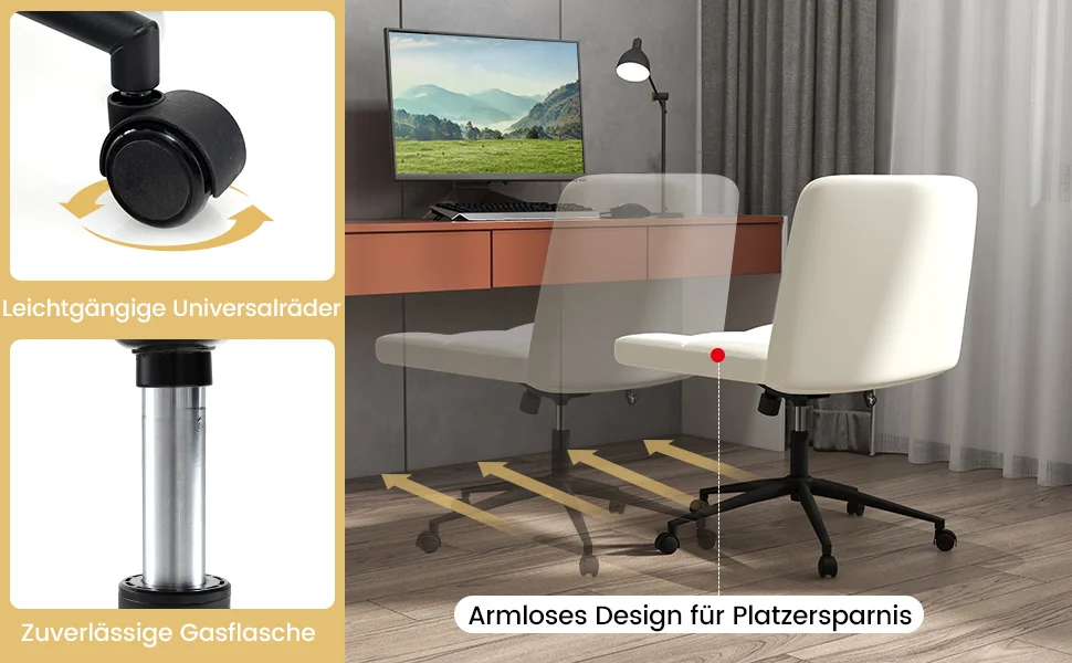 Office chair without armrests, desk chair with wide seat, computer chair with roller & rocking function, swivel chair