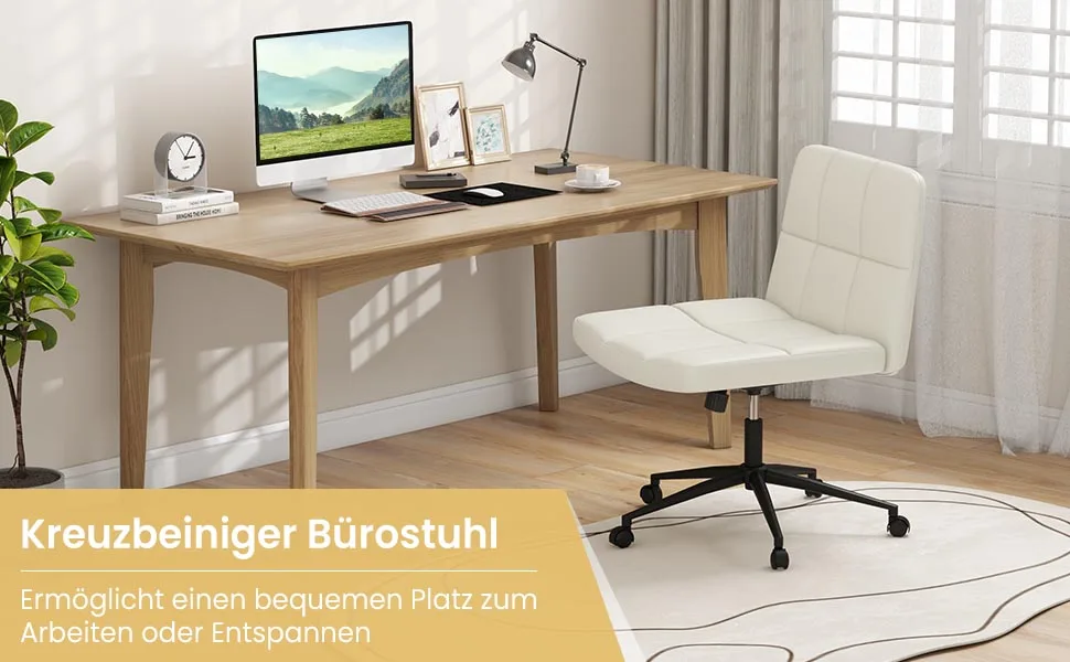 Office chair without armrests, desk chair with wide seat, computer chair with roller & rocking function, swivel chair
