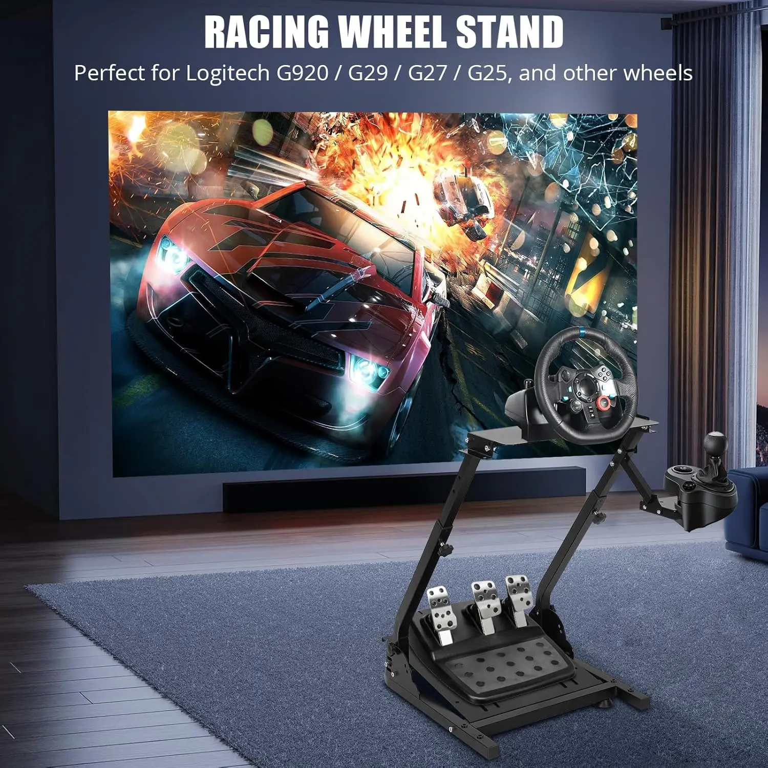 G920 Racing Steering Wheel Stand Shifter Mount fit Height Adjustable & Foldable Steering Wheal Stand for G25 G27 G29 Gaming