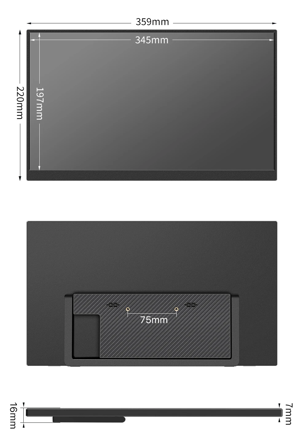HGFRTEE 15.6 Inch 1080P Portable Gaming Monitor, 250cd/m2 Type-C/HDMI Expand Display with Stand for Laptop Phone Switch PS5 Xbox