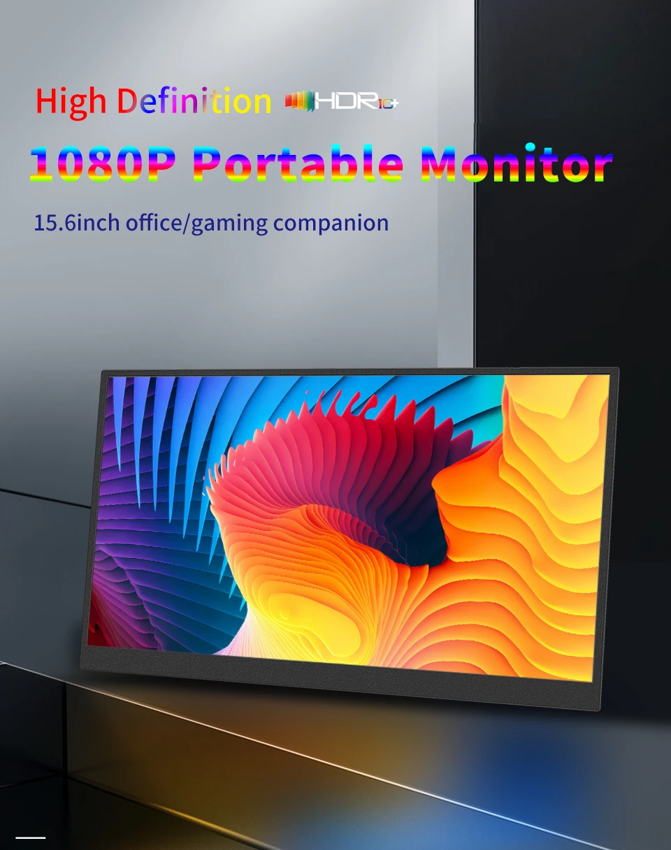 HGFRTEE 15.6 Inch 1080P Portable Gaming Monitor, 250cd/m2 Type-C/HDMI Expand Display with Stand for Laptop Phone Switch PS5 Xbox