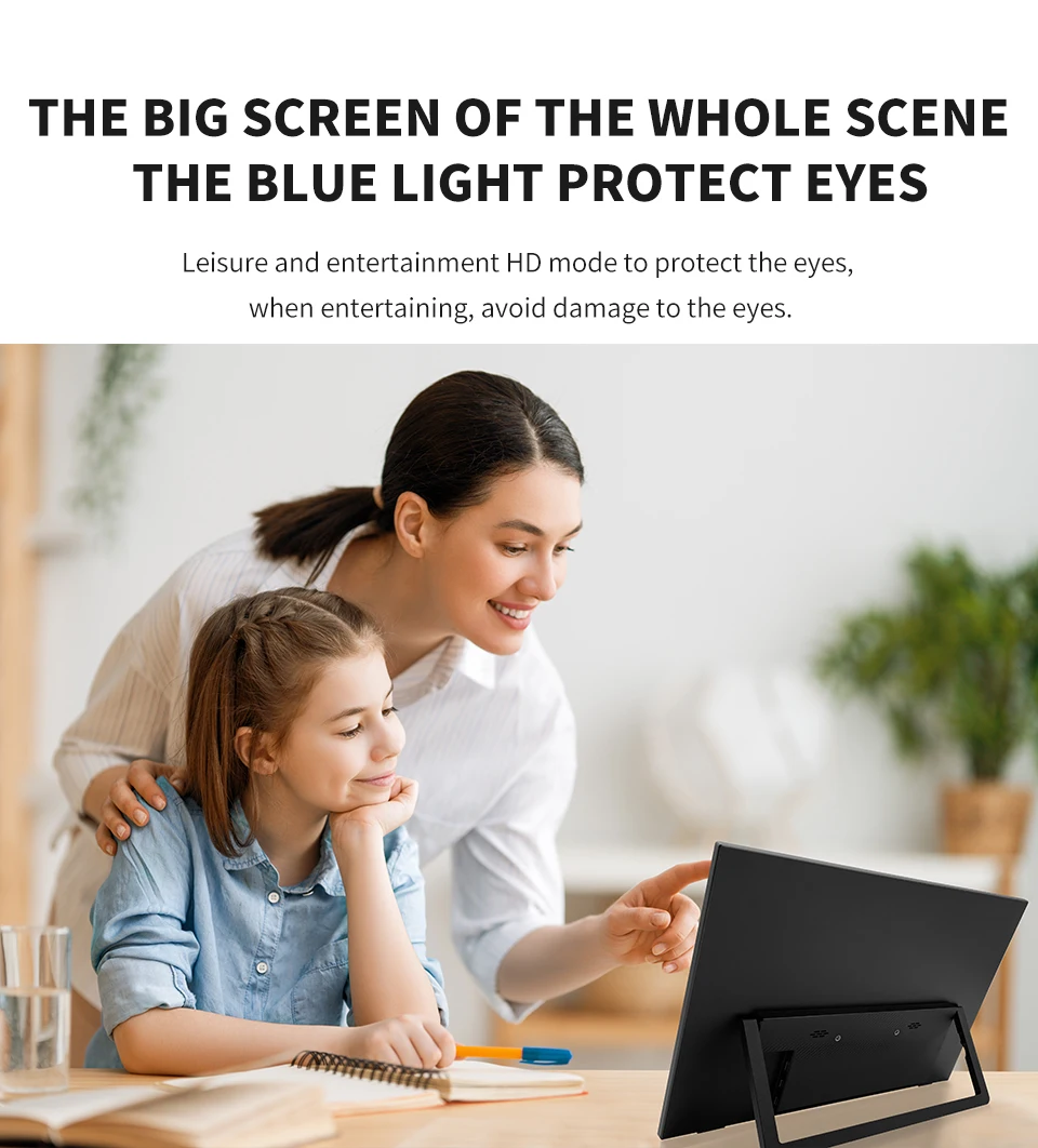HGFRTEE 15.6 Inch 1080P Portable Gaming Monitor, 250cd/m2 Type-C/HDMI Expand Display with Stand for Laptop Phone Switch PS5 Xbox