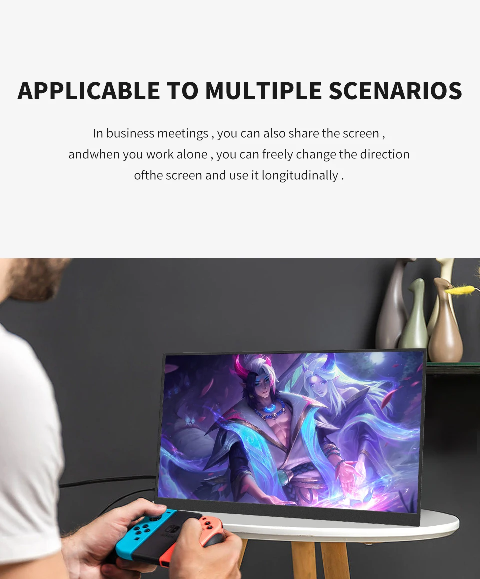 HGFRTEE 15.6 Inch 1080P Portable Gaming Monitor, 250cd/m2 Type-C/HDMI Expand Display with Stand for Laptop Phone Switch PS5 Xbox