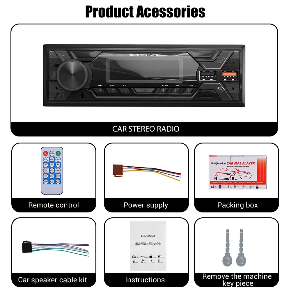 ESSGOO Car Stereo Radio Single 1Din Auto Stereo HandsFree Car Kit Bluetooth Car Autoradio Remote Control MP3 Player FM Car Audio