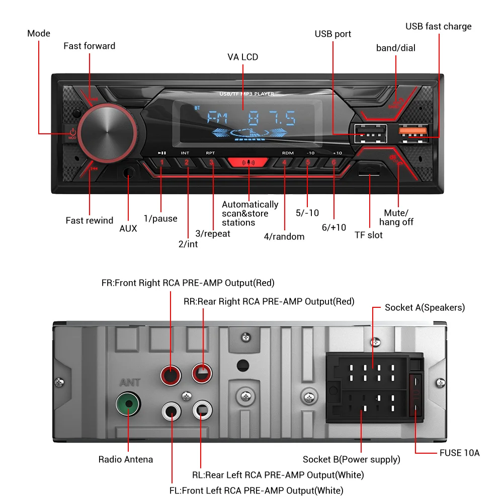 ESSGOO Car Stereo Radio Single 1Din Auto Stereo HandsFree Car Kit Bluetooth Car Autoradio Remote Control MP3 Player FM Car Audio