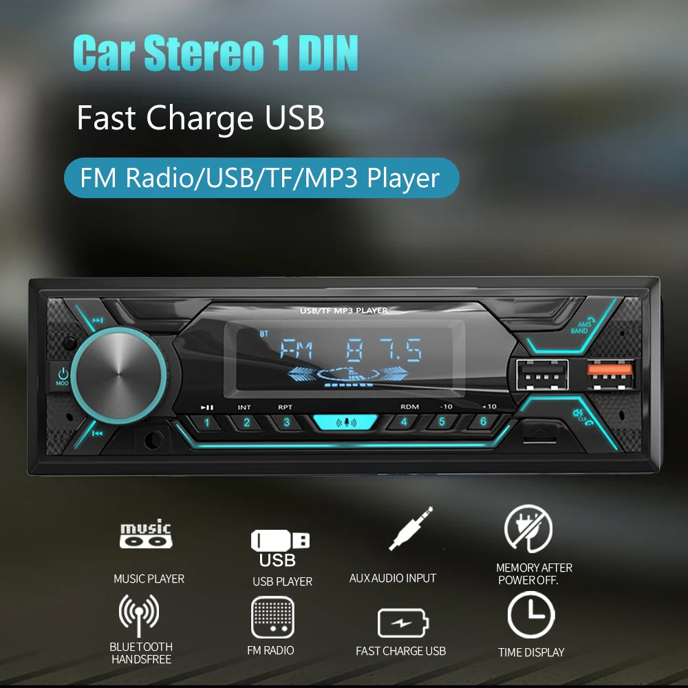 ESSGOO Car Stereo Radio Single 1Din Auto Stereo HandsFree Car Kit Bluetooth Car Autoradio Remote Control MP3 Player FM Car Audio