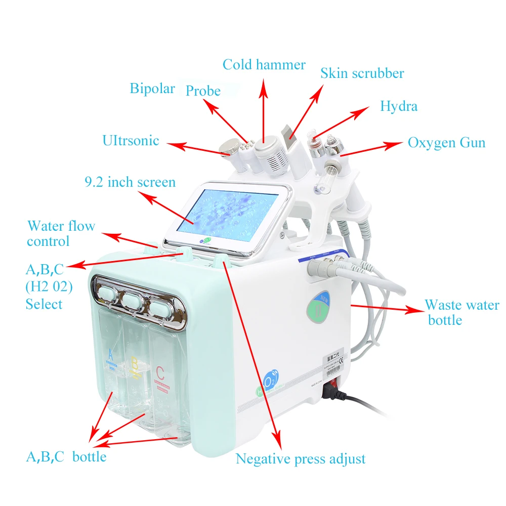 AOKO 6/7 In1 H2-O2 Hydro Dermabrasion Hydrogen dermabrasion Bio-lifting Spa Facial Ance Pore Cleaner Facial Bubble Machine