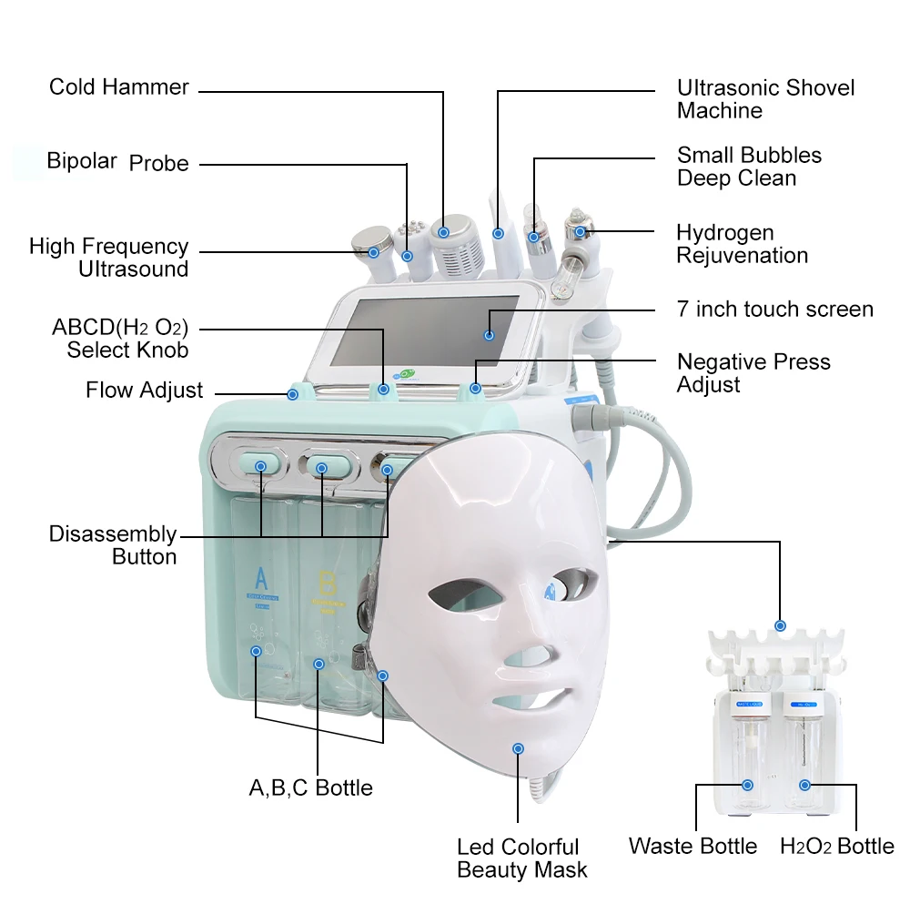 AOKO 6/7 In1 H2-O2 Hydro Dermabrasion Hydrogen dermabrasion Bio-lifting Spa Facial Ance Pore Cleaner Facial Bubble Machine