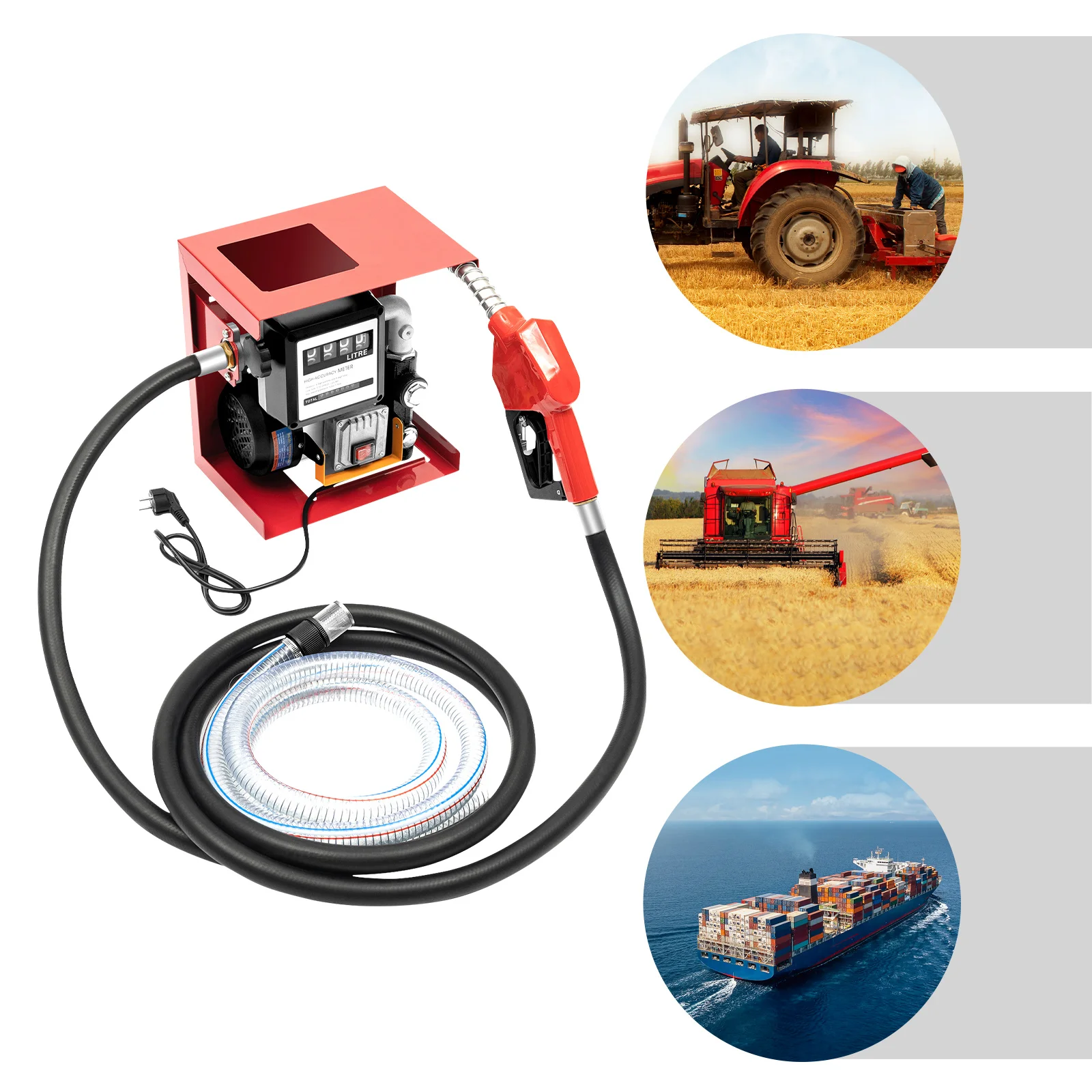 Diesel Transfer Pump 550W 60L/Min 2800RPM Self Priming Fuel Pump with Flow Meter Nozzle for Vehicle Workshop Farm Tractor Refueling