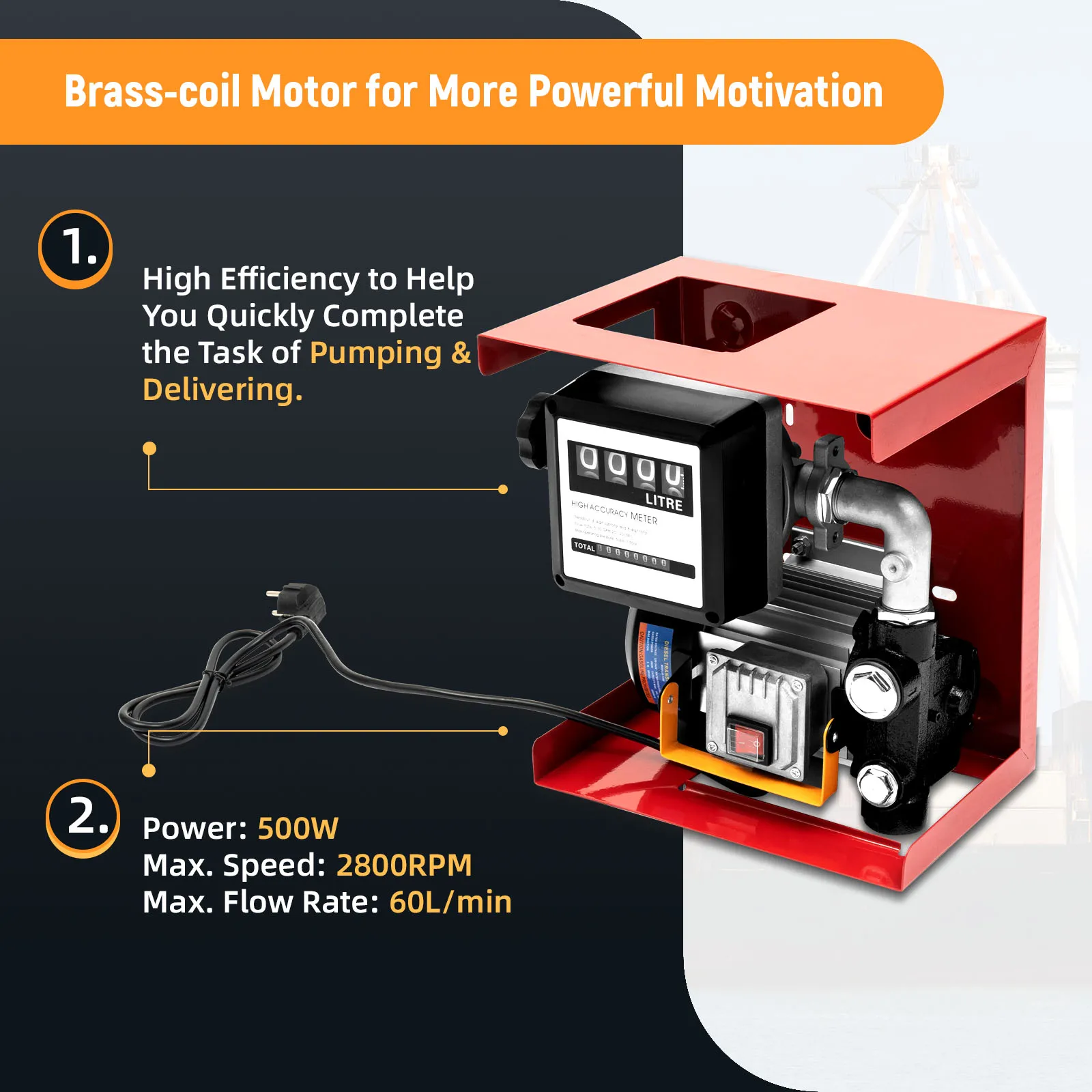 Diesel Transfer Pump 550W 60L/Min 2800RPM Self Priming Fuel Pump with Flow Meter Nozzle for Vehicle Workshop Farm Tractor Refueling