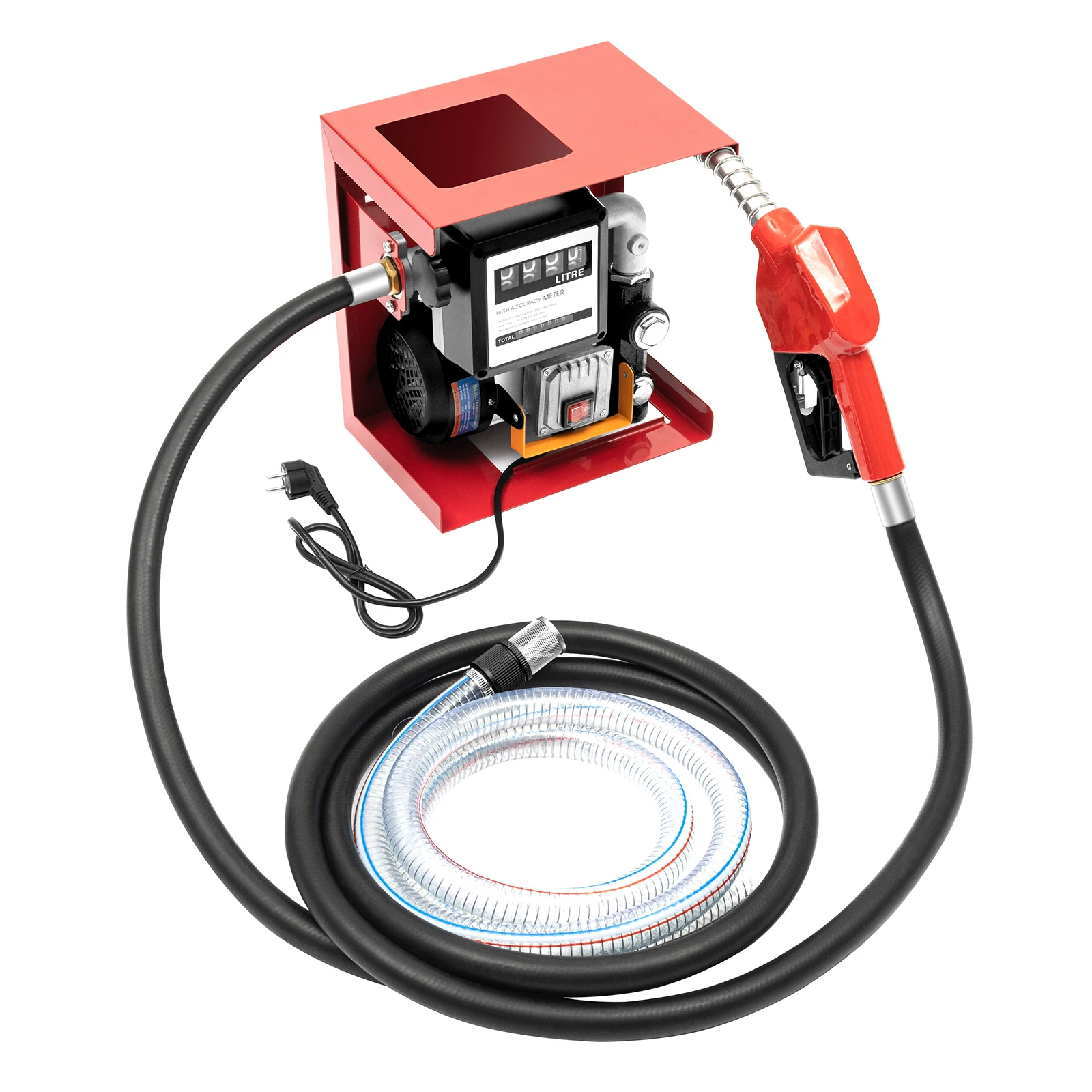 Diesel Transfer Pump 550W 60L/Min 2800RPM Self Priming Fuel Pump with Flow Meter Nozzle for Vehicle Workshop Farm Tractor Refueling