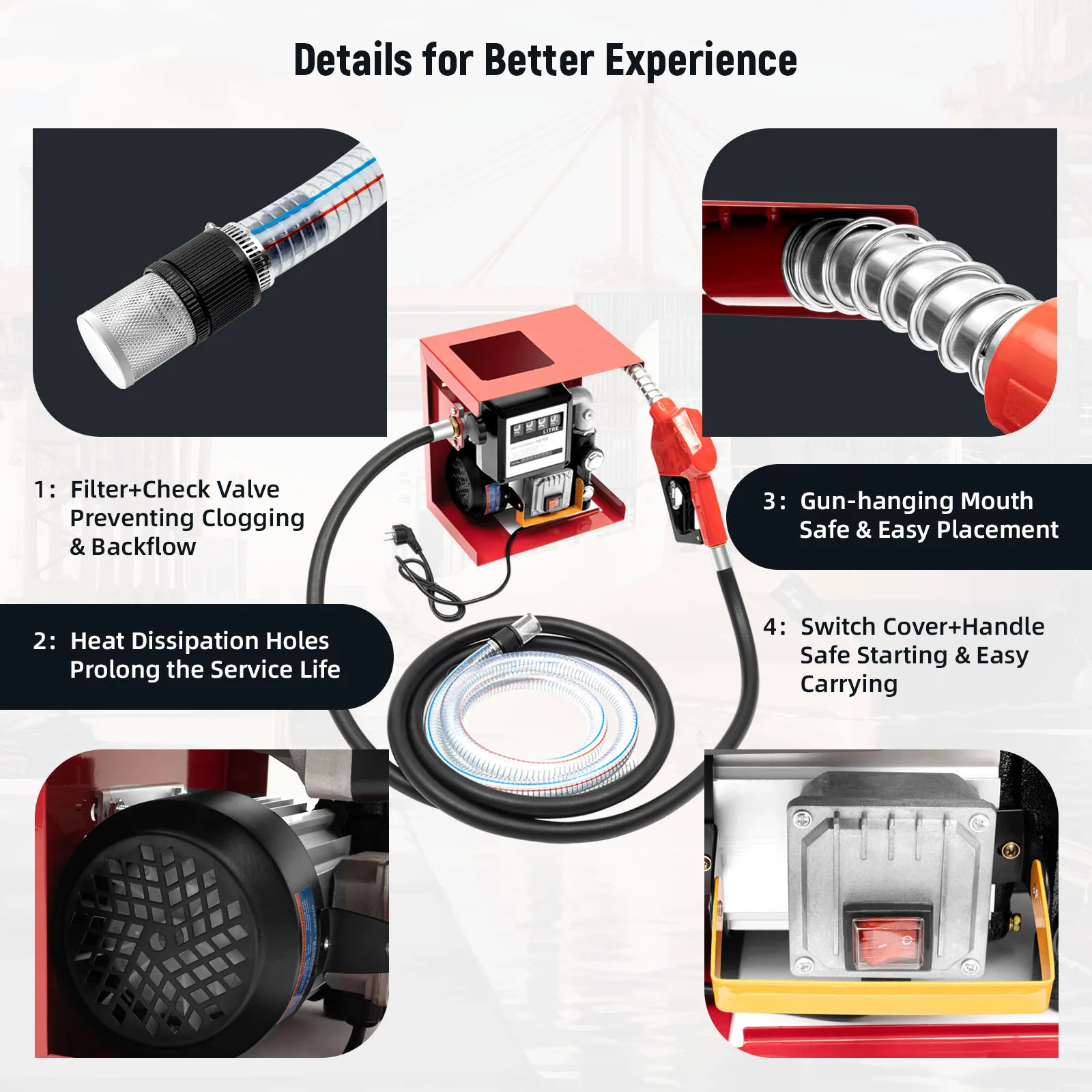 Diesel Transfer Pump 550W 60L/Min 2800RPM Self Priming Fuel Pump with Flow Meter Nozzle for Vehicle Workshop Farm Tractor Refueling