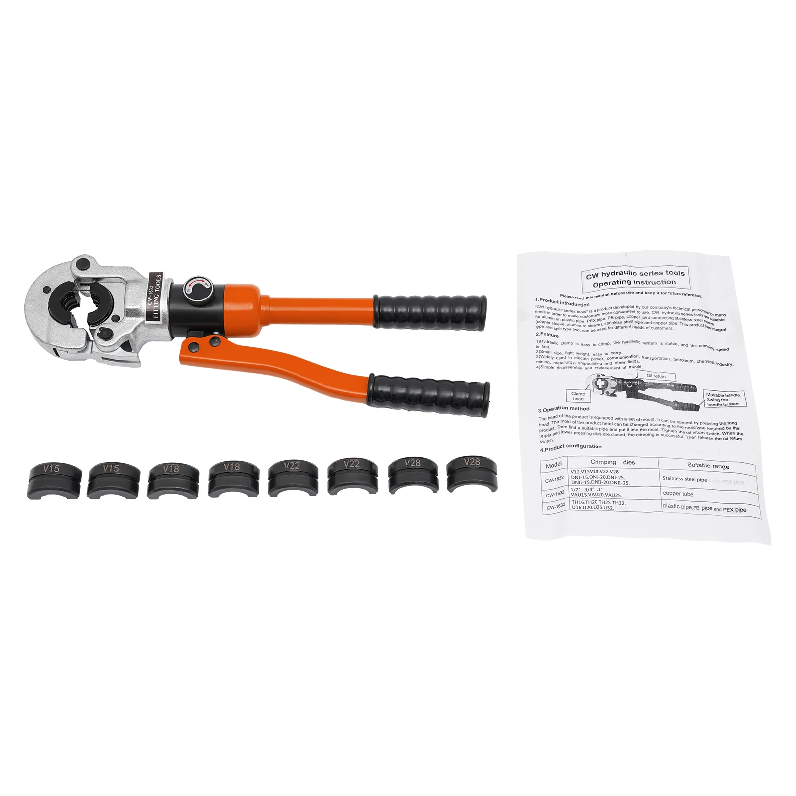 Manual Hydraulic Crimping Pliers Crimper 360° Rotating Head 5 Sets Of Dies V-shaped Mold