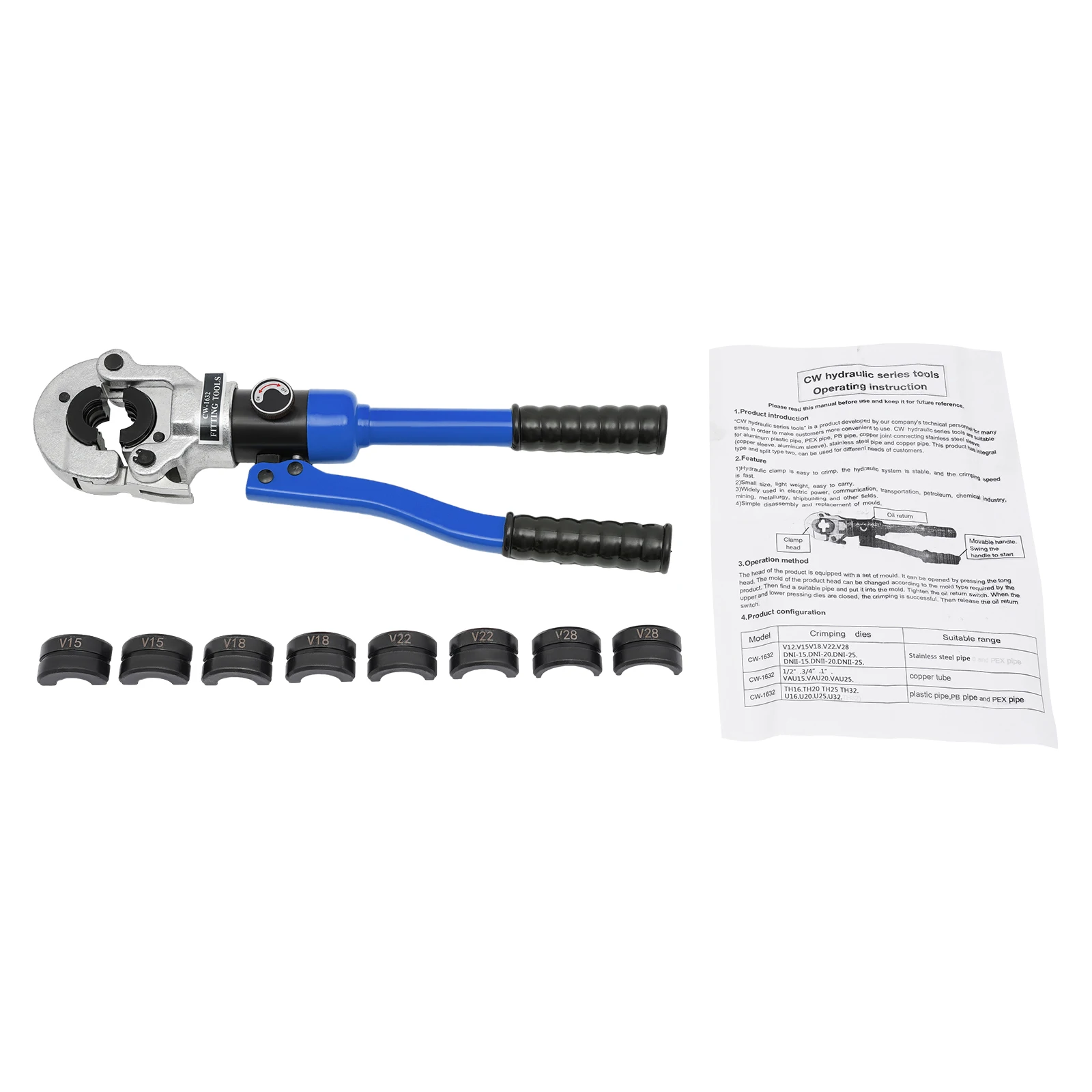 Manual Hydraulic Crimping Pliers Crimper 360° Rotating Head 5 Sets Of Dies V-shaped Mold