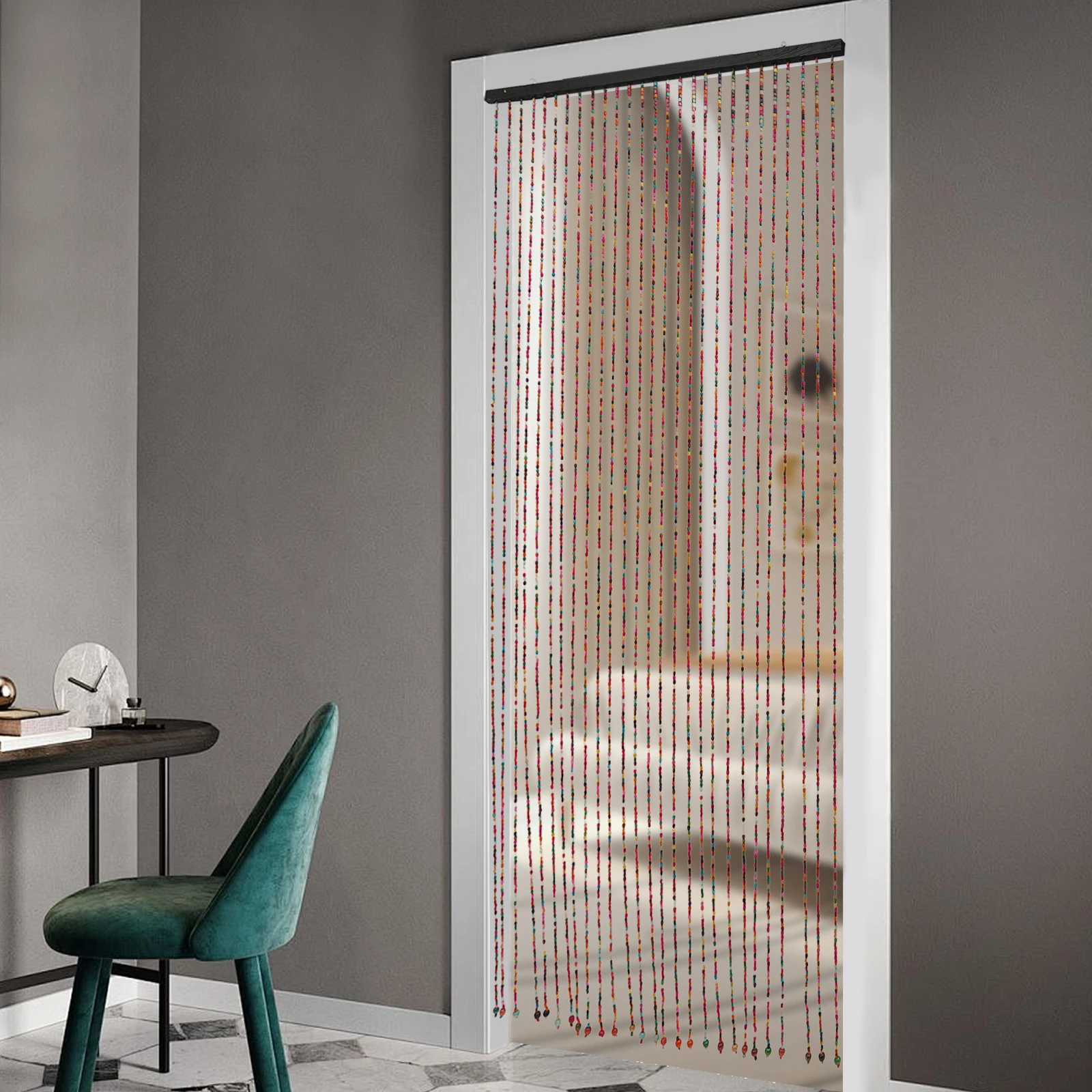 Bamboo Wood Beaded Curtain Wear Resistance Doorway Bead String Curtain Easy To Store for Wall Decoration/Room Divider