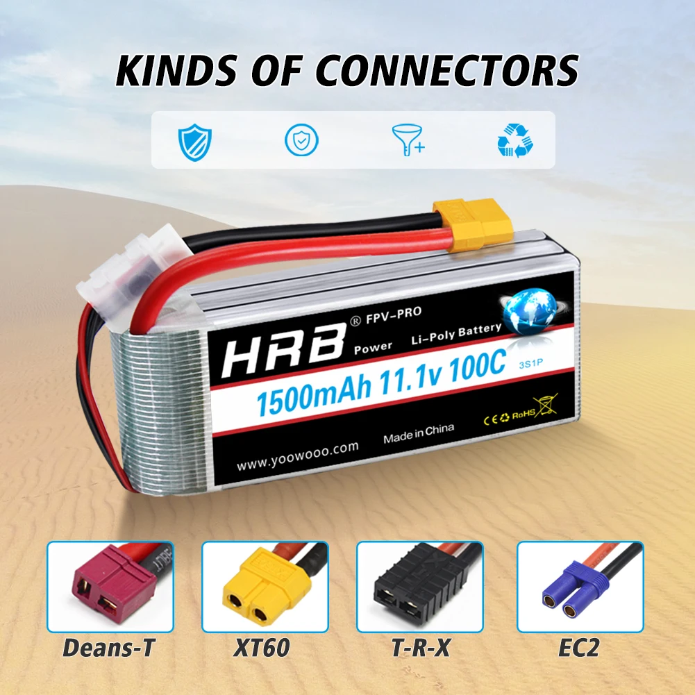 1/2PCS HRB 3S 1500mah Lipo Battery 11.1v RC Lipo 100C With XT60 Connector for UAU Airplane FPV Drones helicopter RC Car Truck