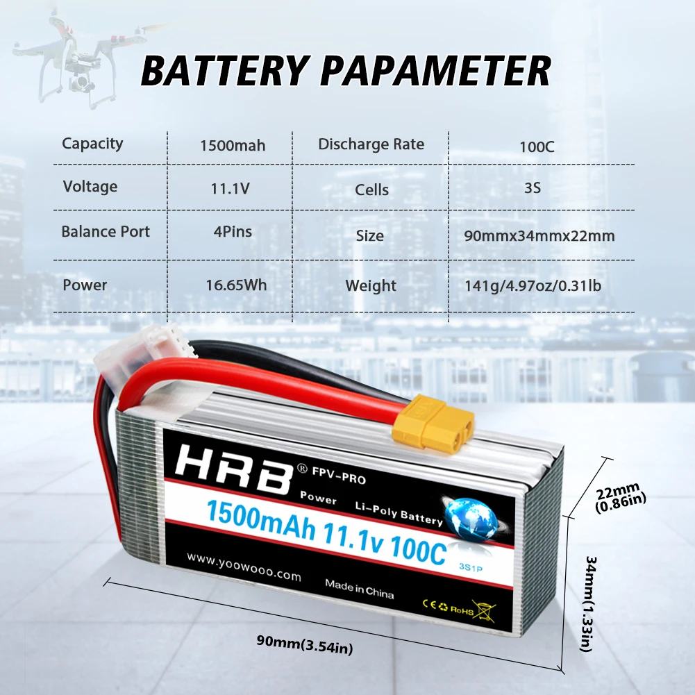 1/2PCS HRB 3S 1500mah Lipo Battery 11.1v RC Lipo 100C With XT60 Connector for UAU Airplane FPV Drones helicopter RC Car Truck
