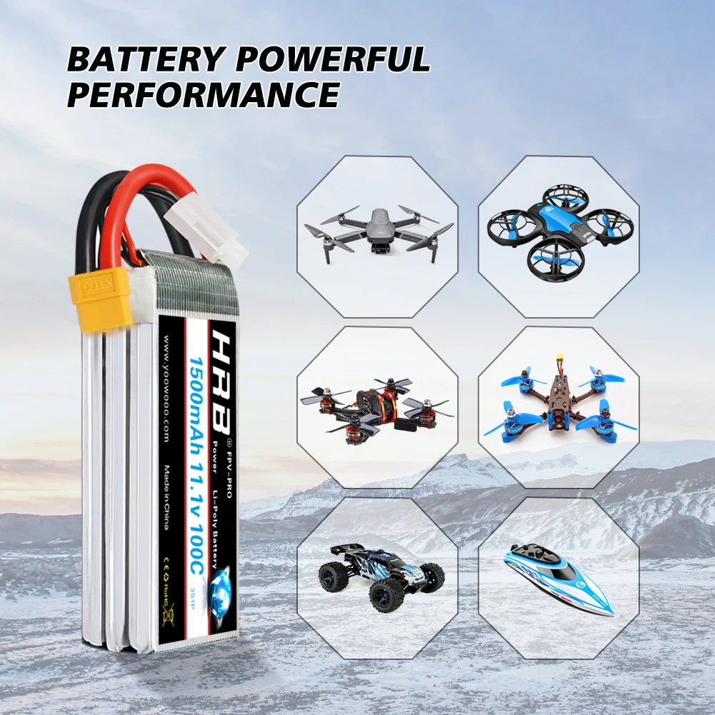 1/2PCS HRB 3S 1500mah Lipo Battery 11.1v RC Lipo 100C With XT60 Connector for UAU Airplane FPV Drones helicopter RC Car Truck