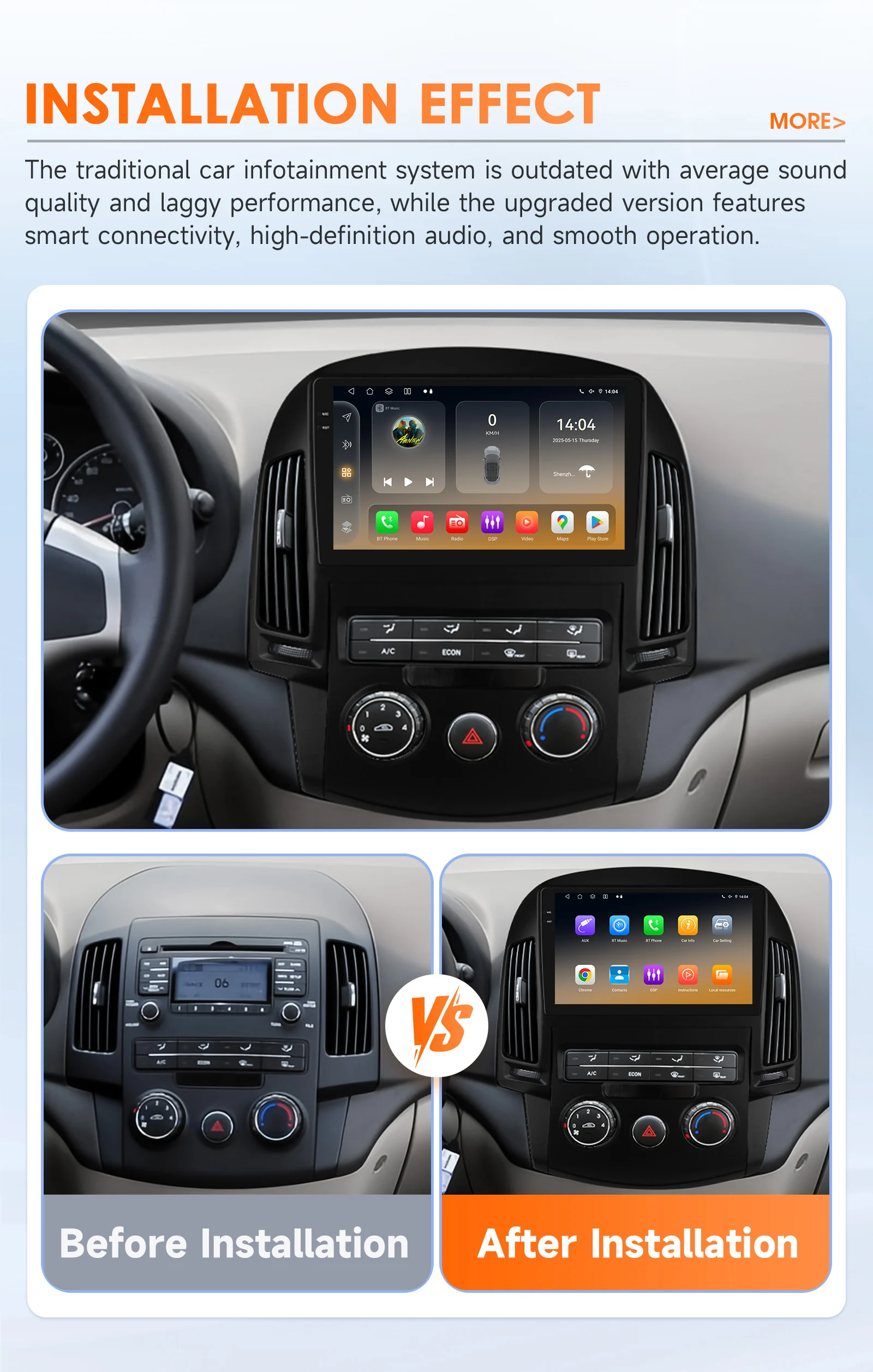Hizpo 2Din 9inch Android14 Car Radio for Hyundai i30 AT MT 2006 - 2011 SWC BT 4G DSP RDS GPS Snapdragon 6115 Auto CarPlay