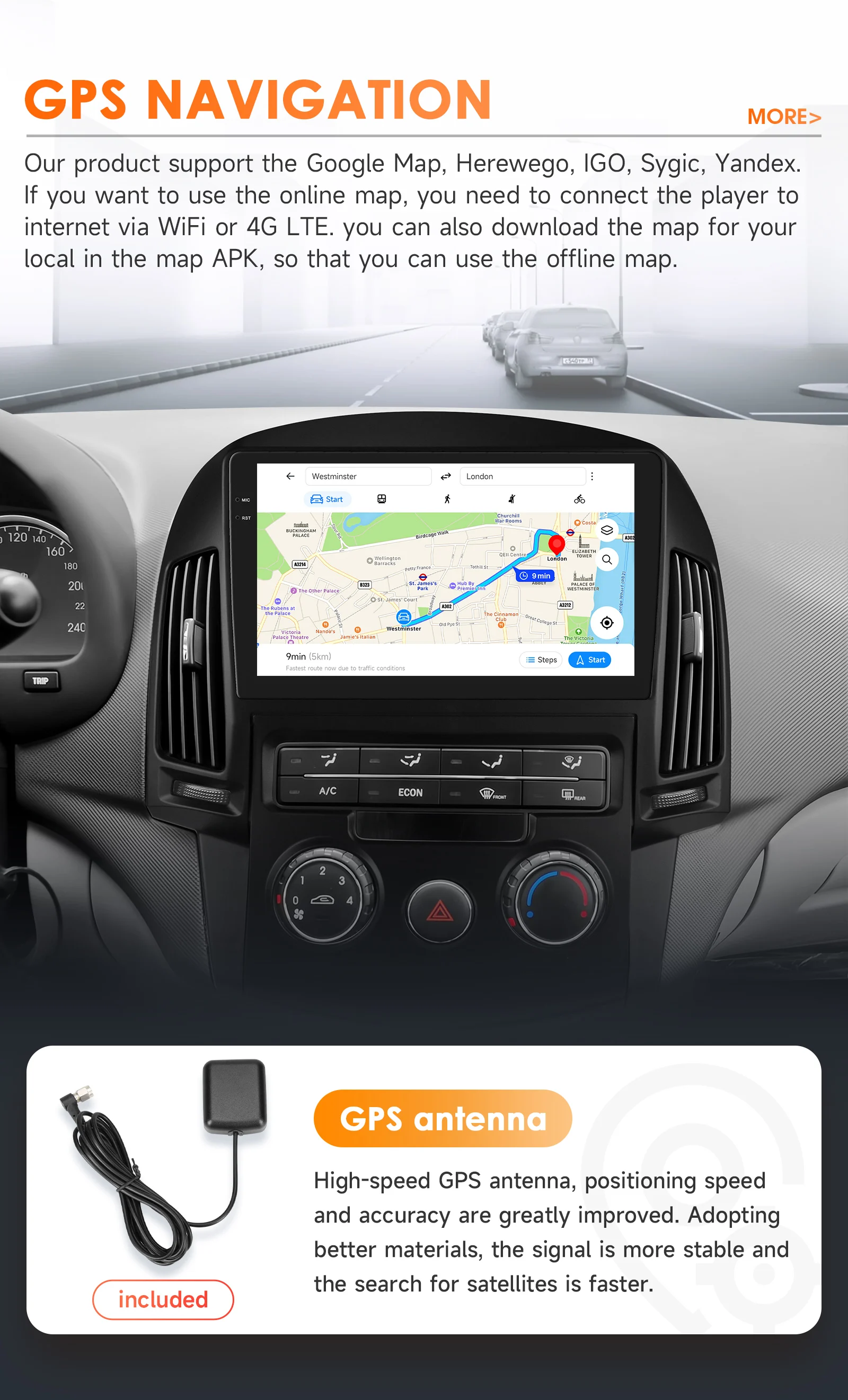Hizpo 2Din 9inch Android14 Car Radio for Hyundai i30 AT MT 2006 - 2011 SWC BT 4G DSP RDS GPS Snapdragon 6115 Auto CarPlay