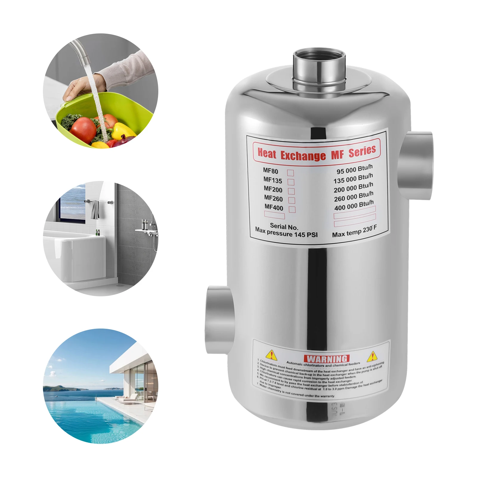 28kw/60kw Swimming Pool Heat Exchanger Stainless Steel Swimming Pool Heater For Simming Pools Spas Hot Tub Tray Heating