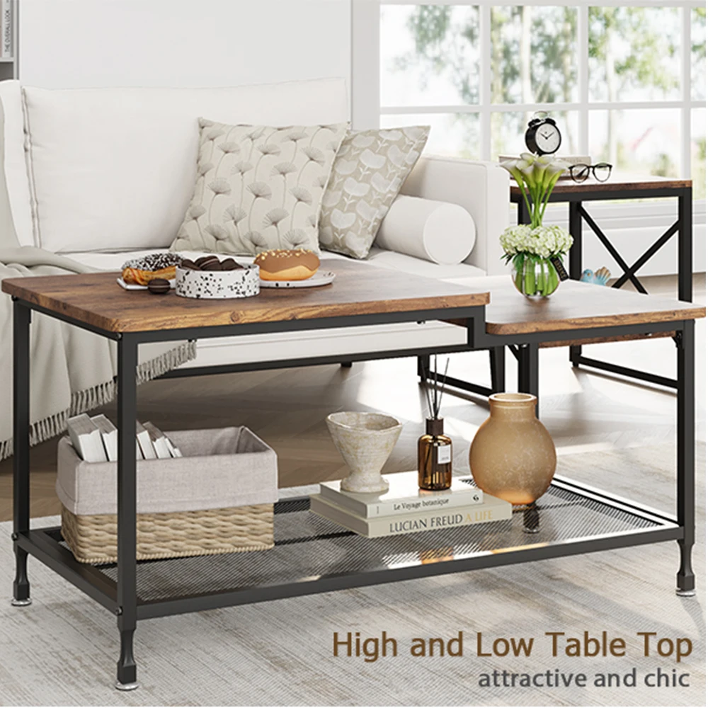 Vintage Industrial Coffee Table 2 Tier Center Table Simple Easy Assemble Living Room Table for Home Decor