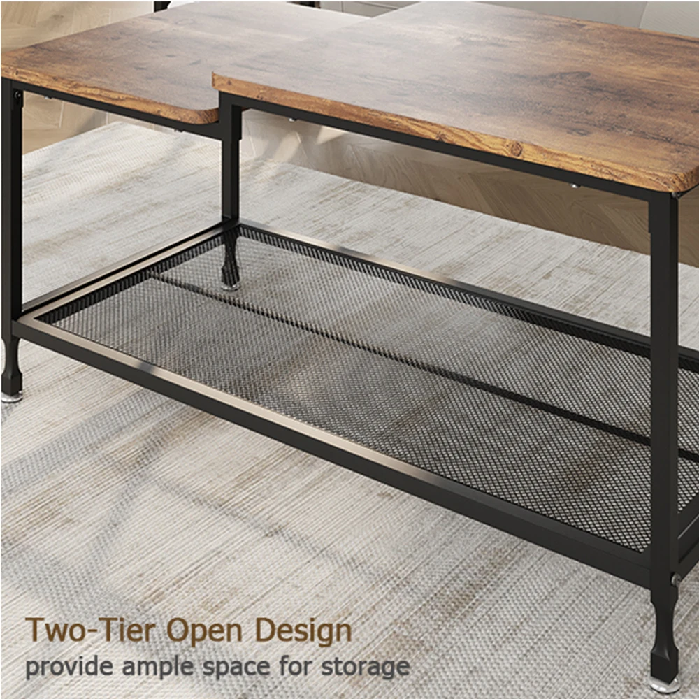 Vintage Industrial Coffee Table 2 Tier Center Table Simple Easy Assemble Living Room Table for Home Decor