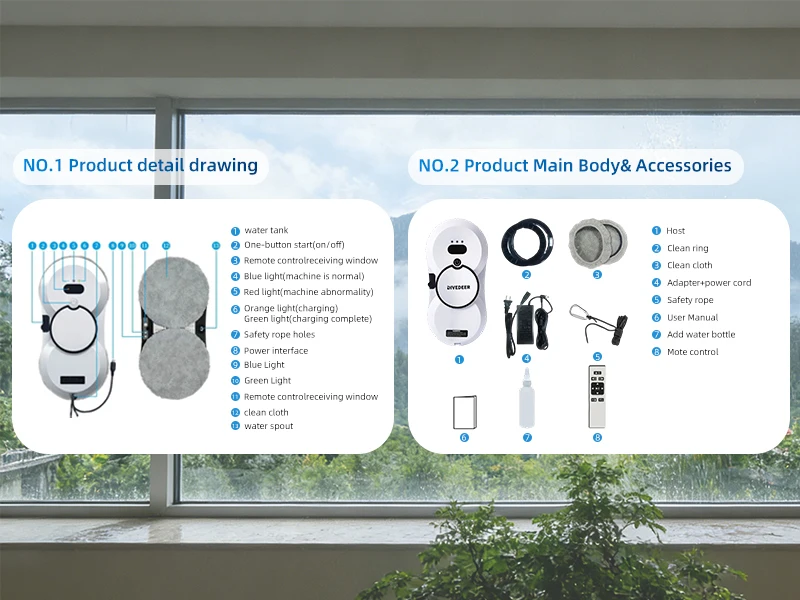 DIVEDEER Smart Water Spray Window Cleaning Robot High Suction Electric Window Cleaner Double-sided Glass Vacuum Cleaner
