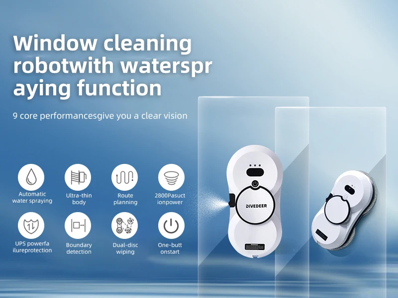 DIVEDEER Smart Water Spray Window Cleaning Robot High Suction Electric Window Cleaner Double-sided Glass Vacuum Cleaner