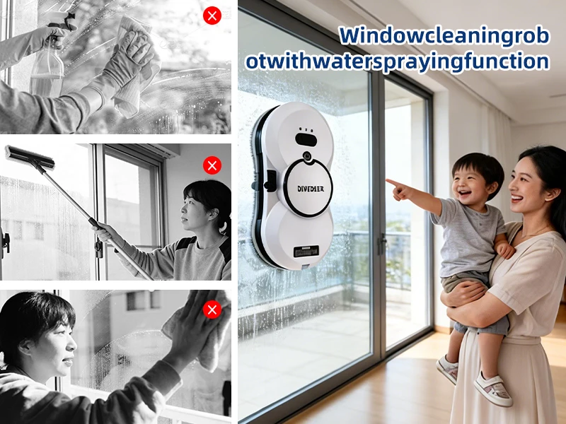 DIVEDEER Smart Water Spray Window Cleaning Robot High Suction Electric Window Cleaner Double-sided Glass Vacuum Cleaner