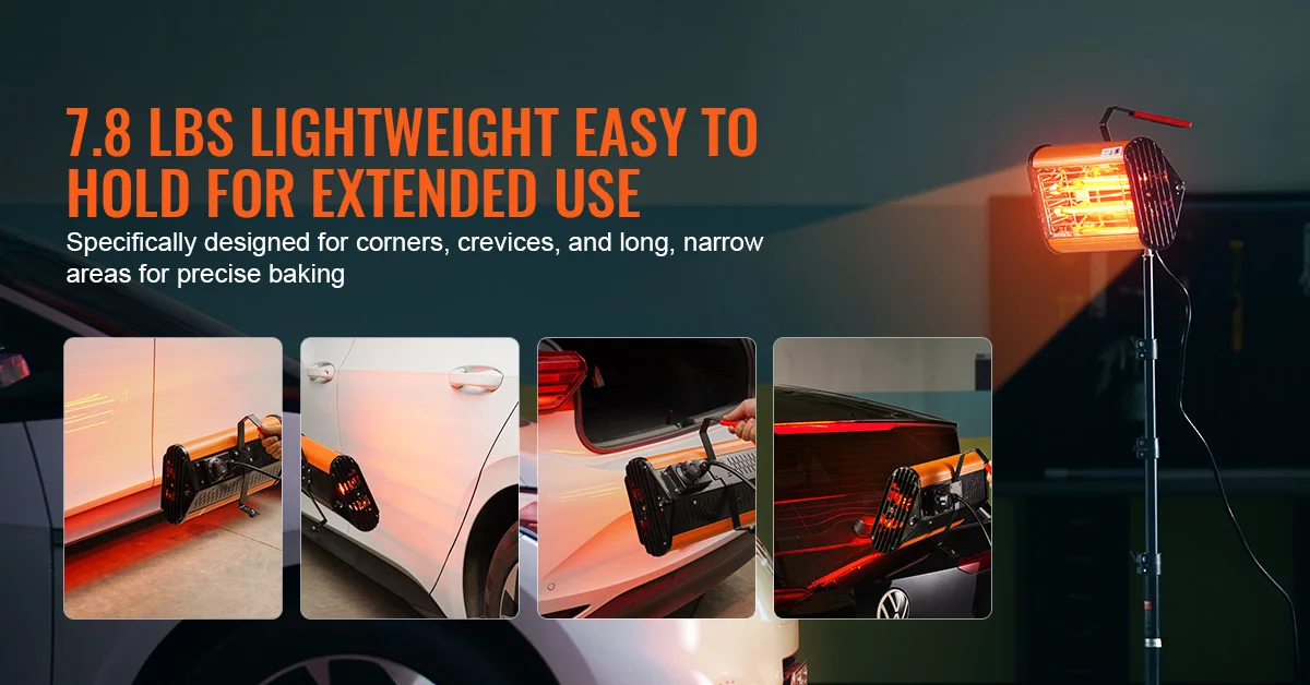 SucceBuy Infrared Curing Lamp, Handheld/Stand Dual Use, 2000W 0-90 min Timing Auto Heating Car Curing Light with Bracket