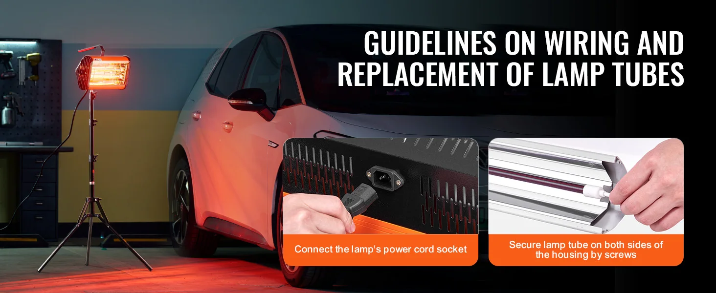 SucceBuy Infrared Curing Lamp, Handheld/Stand Dual Use, 2000W 0-90 min Timing Auto Heating Car Curing Light with Bracket