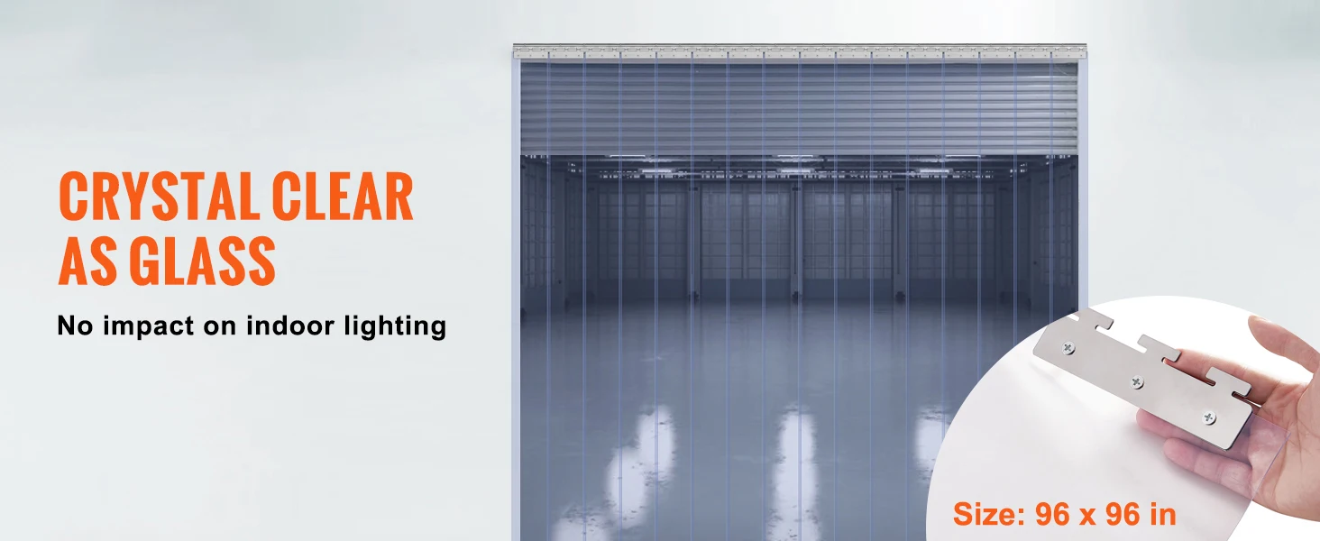 SucceBuy 96" x 96" Strip Curtain 0.08" Thickness Clear Smooth Plastic Door Strips PVC Curtains for Warehouses Walk in Freezers